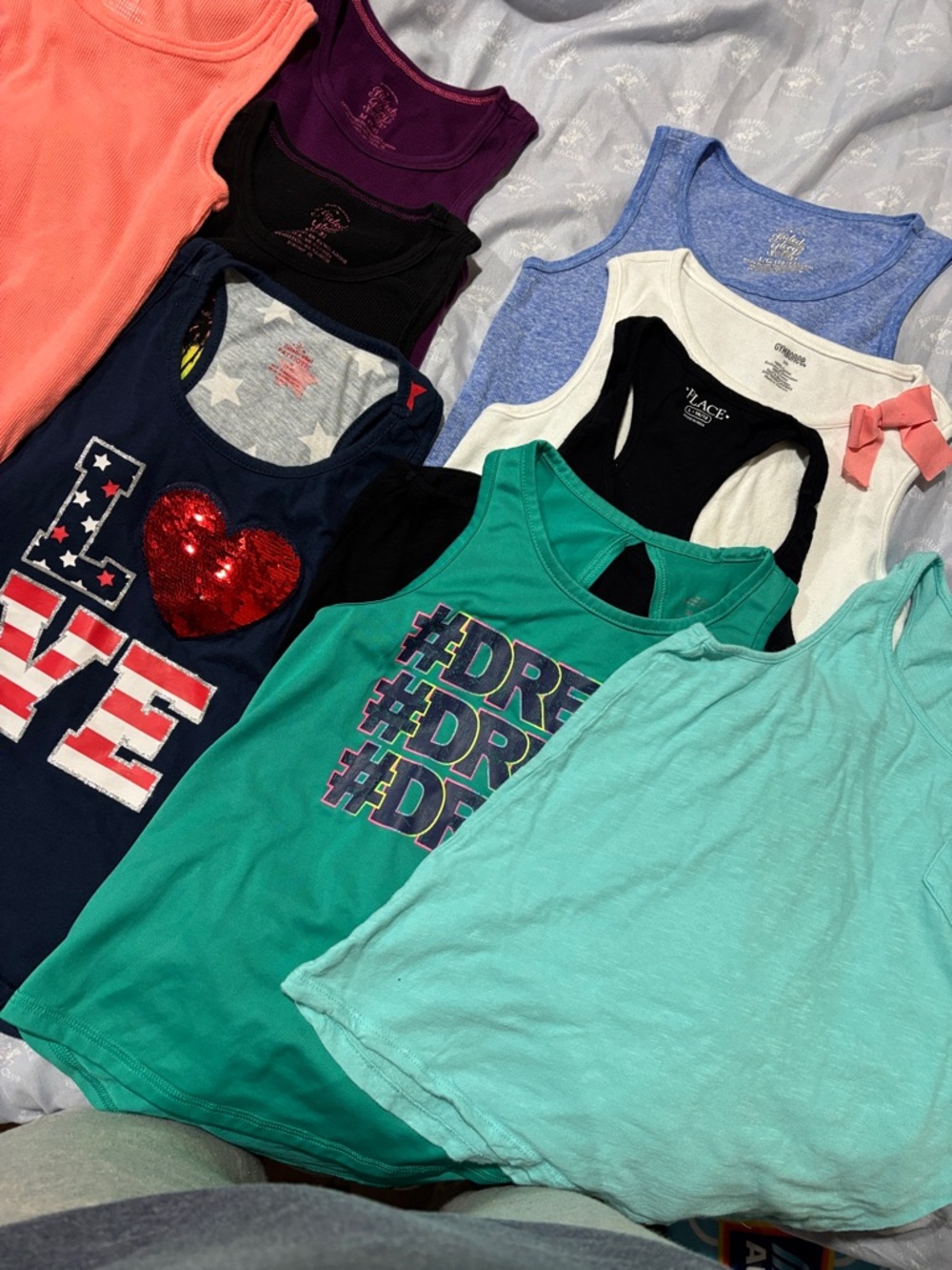 Faded Glory Girls' Mixed Color Tank Tops Variety Pack - Navy, Teal, Coral, Mint